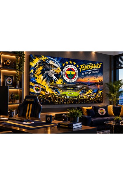 Fenerbahçe Kanarya Temalı Kanvas Tablo – 3D Görünümlü Sarı Lacivert Kartal Tasarımlı Taraftar Duvar Dekoru, Özel Tasarım Futbol Tablosu