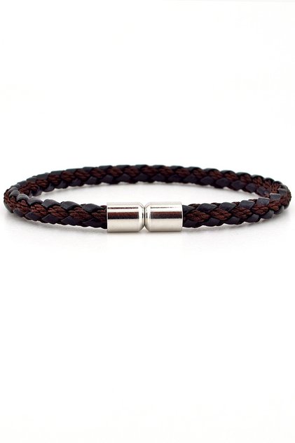Black Brown Braided Leather and Rope Magnet Clip Men's Bracelet M073F