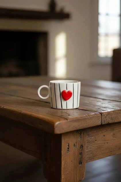 Çizgili Kalp Mug