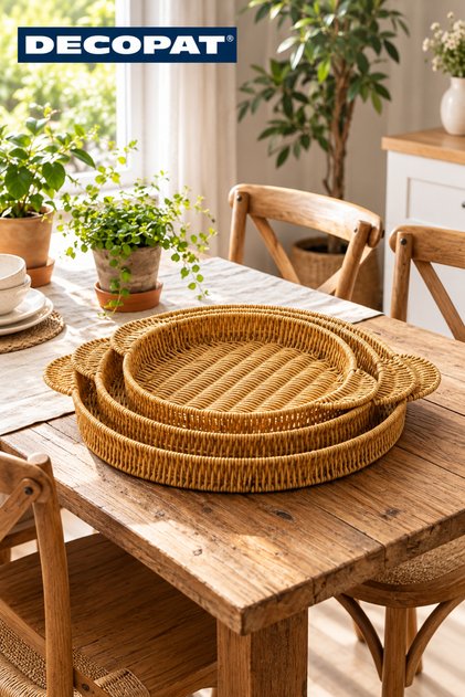 Set of 3 Oval Decorative Trays – Wicker Look Serving, Presentation, and Organizer Trays