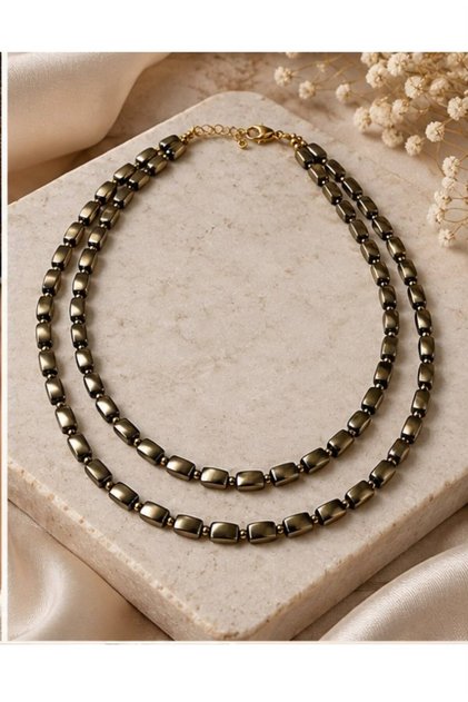 Natural Hematite Stone Double Row Necklace