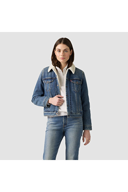 Original Women's Blue Fur-Lined Jean Cotton Sherpa Trucker Jacket 36136-0140