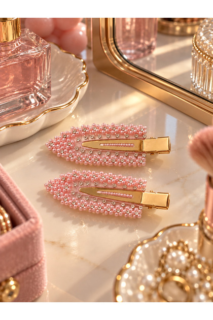 Non-Marking Makeup Clips, Pack of 2 – Pearl Detailed Hair Fixing Clips, Makeup Clips