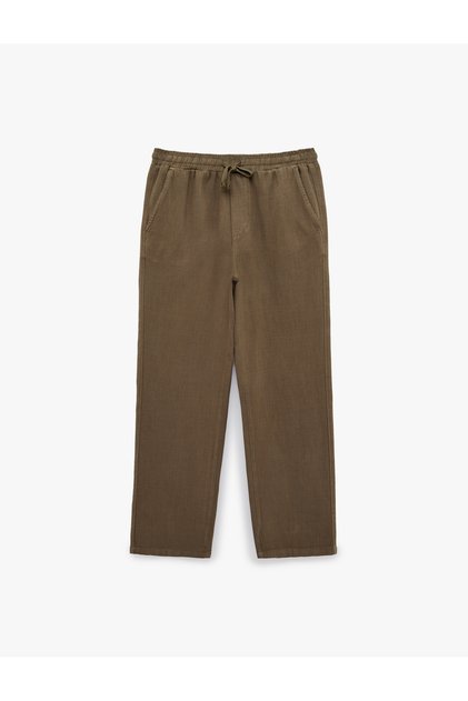 Regular Fit Cotton Pocketed Elastic Waist Trousers with Drawstrings