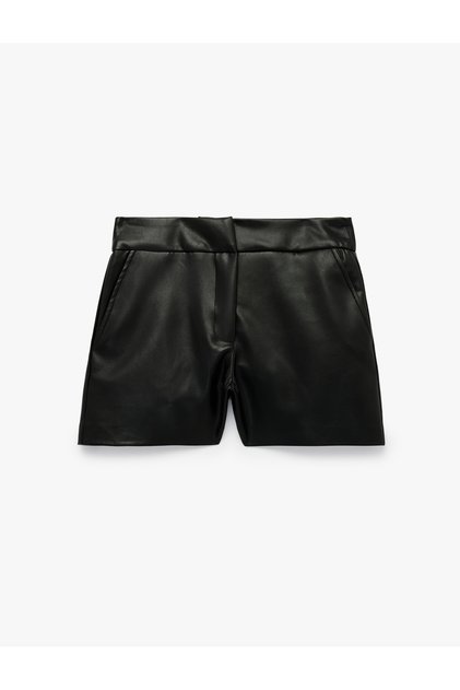 Cepli Slim Fit Suni Deri Mini Şort