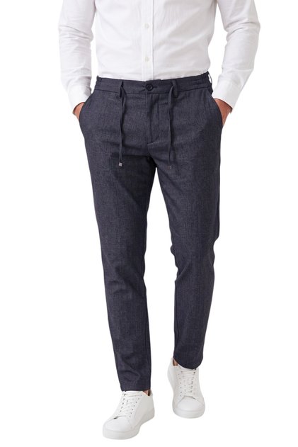 Men's Slim Fit Gray Navy Blue Fabric Trousers – Drawstring Elastic Waist Lycra Sporty Stylish Trousers 2700252