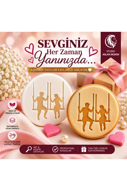 Lover Couple on Swing Sugar Paste and Cookie Mold | Romantic Couple Embossing Stamp | Valentine's Day Love Engagement Wedding Template