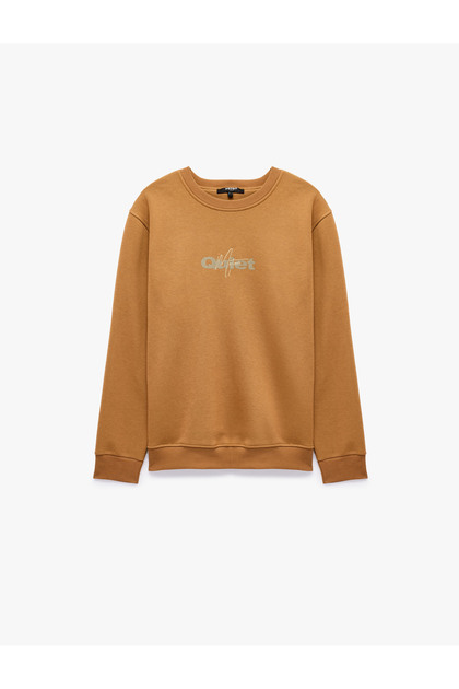 Long Sleeve Ribbed Crew Neck Printed Sweatshirt
