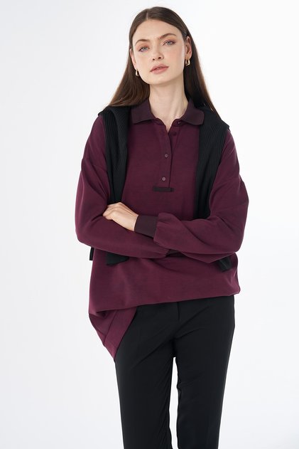 Polo Neck Sweatshirt Claret Red
