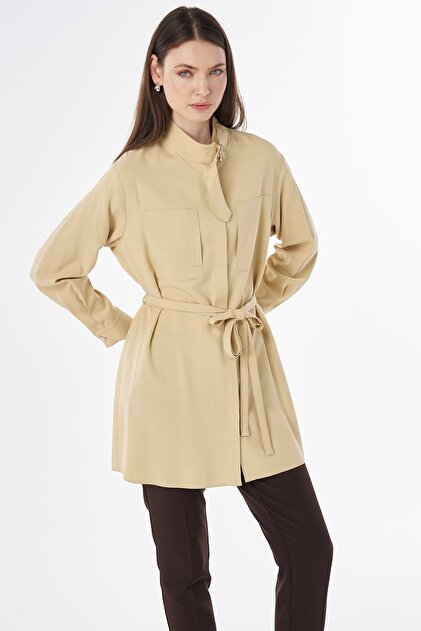 Collar Detailed Lyocell Viscose Tunic Yellow