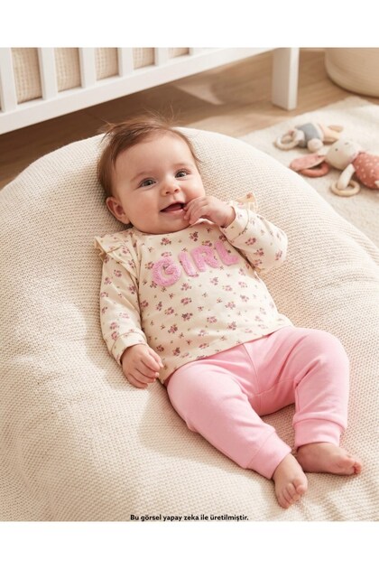 Baby Girl Floral Printed Girl Embroidered 100% Cotton 3-6-9-12 Months Seasonal Double Baby Set