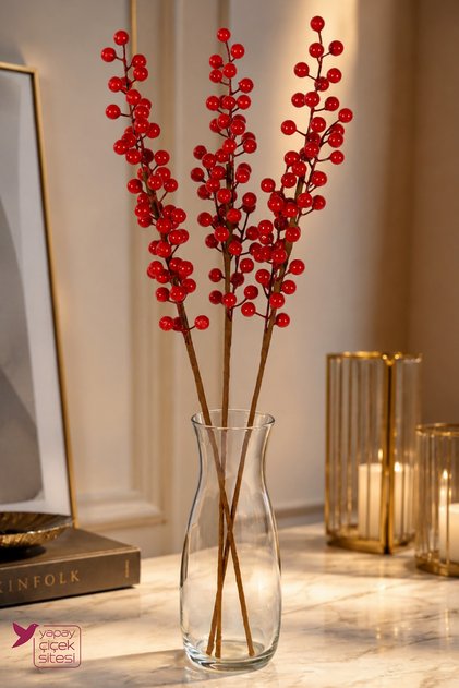 Yapay Kokina Dalı 3 Adet 60 cm Kırmızı