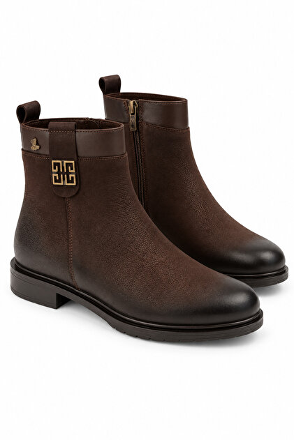 Women's Genuine Leather Brown Casual Boots Vs003