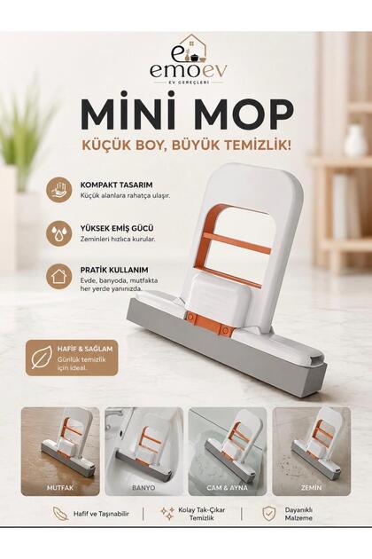 Pratik Kendinden Sıkmalı Mini Mop - Masaüstü, Cam, Ayna Ve Tezgah Temizlik Paspası (Duvara Asılabilir)