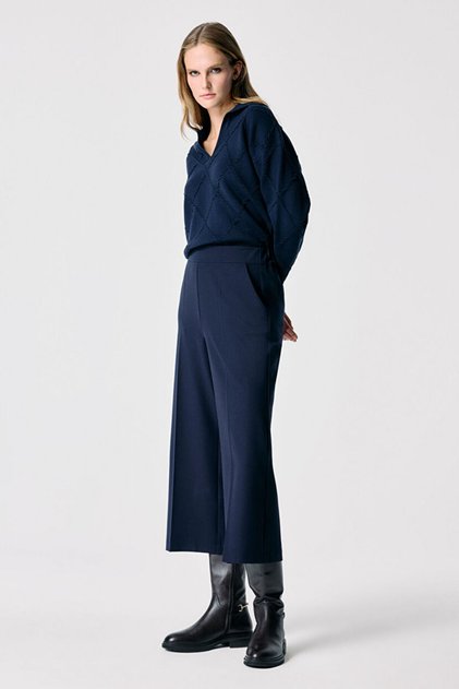 Lacivert Gabardin Culotte Pantolon