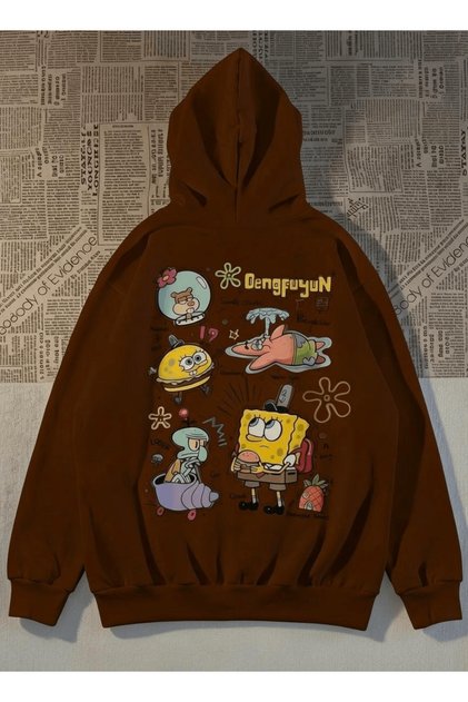 Sponge Printed Premium Oversize Hooded 3 Thread Cotton Sweatshirt