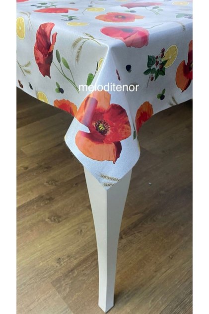 Lined Non-Slip Poppy Lemon Pattern Easy-Wipe Pvc Oilcloth Tablecloth