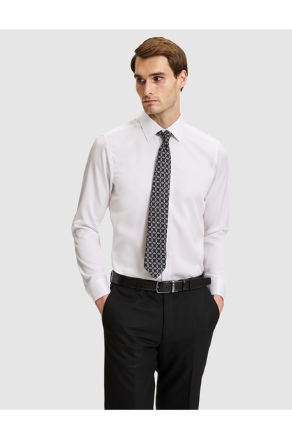 Beyaz Non İron Kolay Ütülenebilir Slim Fit Uzun Kollu Basic Gömlek 50331446-VR013