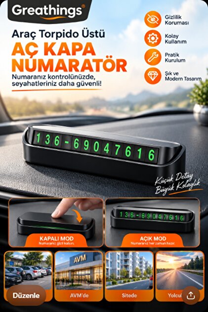 Black 13 cm Car Parking Phone Number Plate, Open-Close, Hidden on the Dashboard
