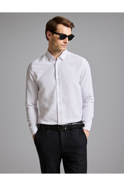 White Slim Fit Textured Long Sleeve Shirt 50333820-Vr013