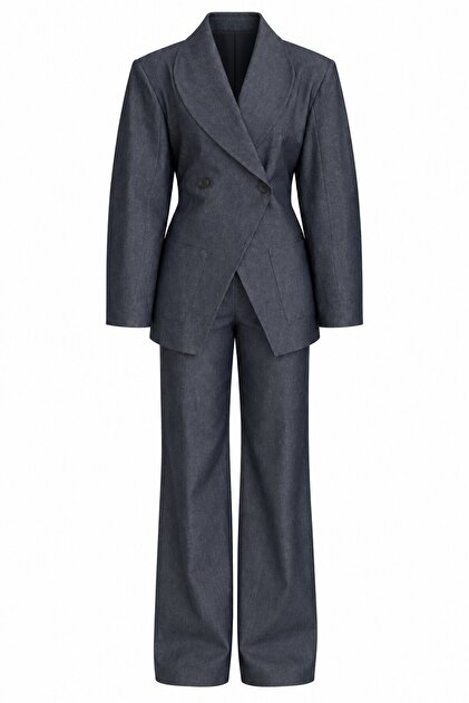 Set de pantaloni jachetă cu mâneci cu balon bleumarin - 903148