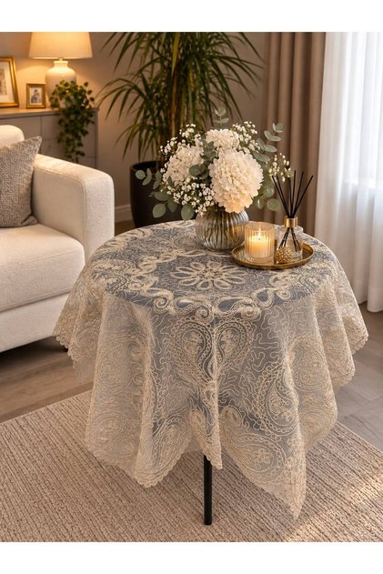 Shawl Round Tablecloth / Fiskos Tablecloth Beige