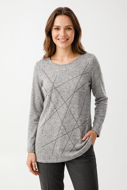 Women's Plus Size Lycra Crew Neck Stone Patterned Long Sleeve Soft Sweater Mom Blouse