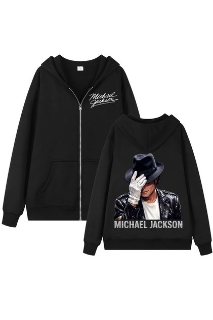 Mj Michael Jackson Baskılı 3 İplik Fermuarlı Hırka Şardonlu Oversize