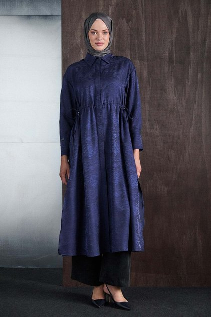 Jakarlı Beli Bağcıklı Lyocell Tunik