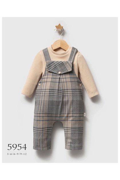 Baby Boy Plaid Salopet Blouse Set