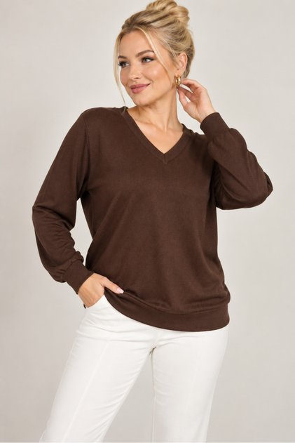 Kadın V Yaka yumuşak dokulu %100 Pamuklu Oversize triko salaş bluz – Uzun Kollu Basic Üst