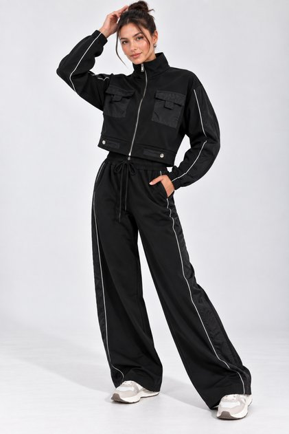 Black Color Parachute Detailed Suit - T4221