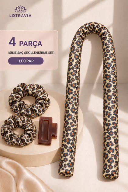 4 Parça Isısız Saç Şekillendirme Seti – Saten Saç Sosisi, 2 Lastik ve Saç Tokası