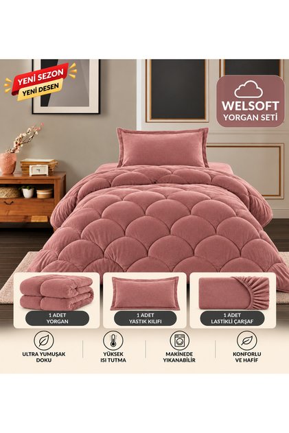 Tek Kişilik Premium Çift Taraflı Wellsoft Yorgan Seti – (Yorgan+Çarşaf+Yastık Kılıfı) | Uyku Seti | Çeyiz