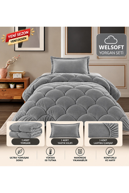 Tek Kişilik Premium Çift Taraflı Wellsoft Yorgan Seti – (Yorgan+Çarşaf+Yastık Kılıfı) | Uyku Seti | Çeyiz