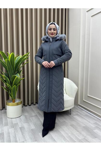 Kadın Kaşe Detaylı Astarlı Nova Kapitone Mont