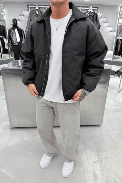 Anthracite Explore Embroidered Bomber Coat