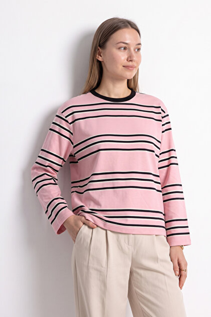 Crew Neck Pinstripe Tunic 27189 - Pink