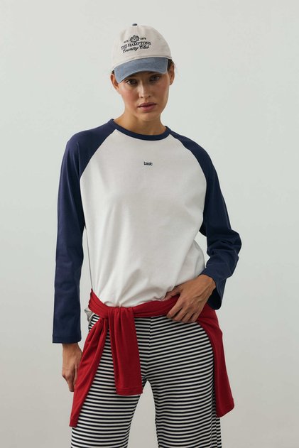Combined Raglan Sleeve T-Shirt Navy Blue