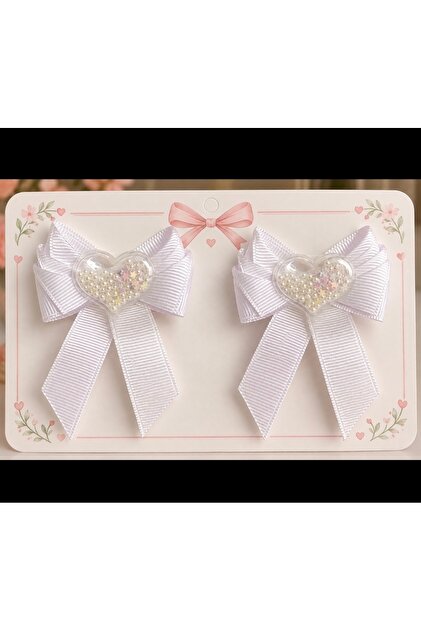 White Bow Hair Clip with Pearl Heart Detail