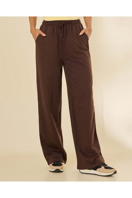 Women Brown Plain Wide Leg Active Pants