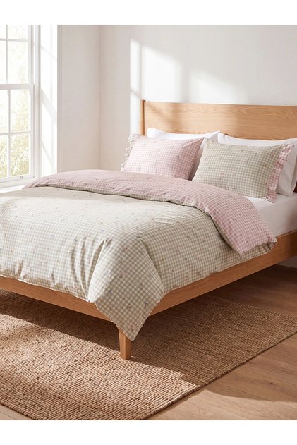 Lcw Home Mixed Floral Patterned Gingham Double Duvet Cover Set