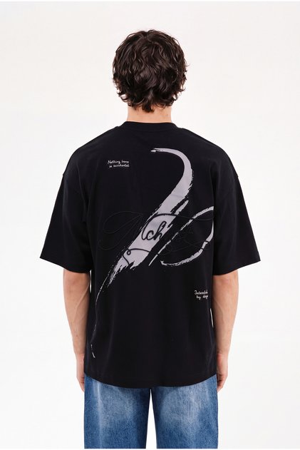 Men's Technical Embroidered Interlock Oversize T-Shirt Black