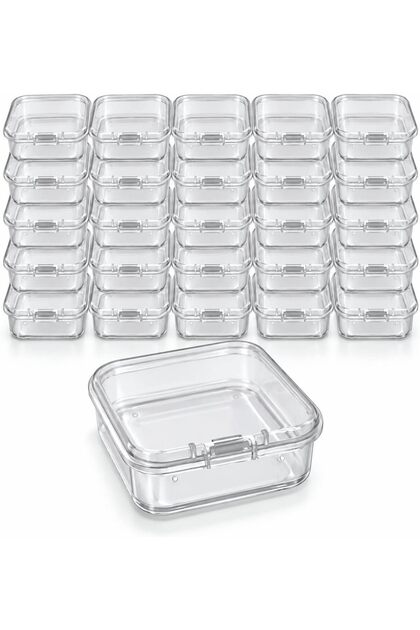 Clear Plastic Mini Storage Boxes with Hinged Lid, 5.5x5.5x2 cm, 25 Pcs