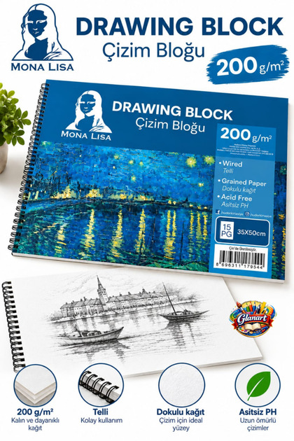 35x50 cm 200 gr. resim çizim bloğu 15 yp. dokulu kağıt