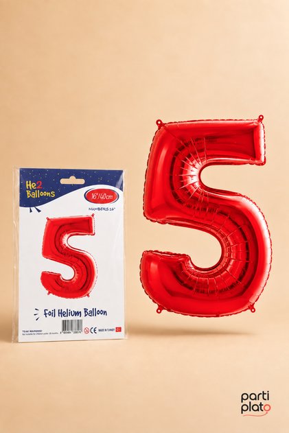 Red Foil Balloon Number 5, 16 Inches 40 Cm, 5 Year Old Balloon, Birthday Party Decoration