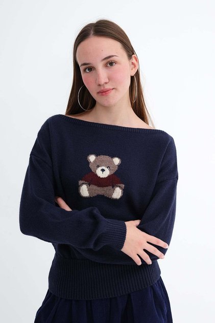 Teddy Bear Patterned Knitwear Sweater K3564