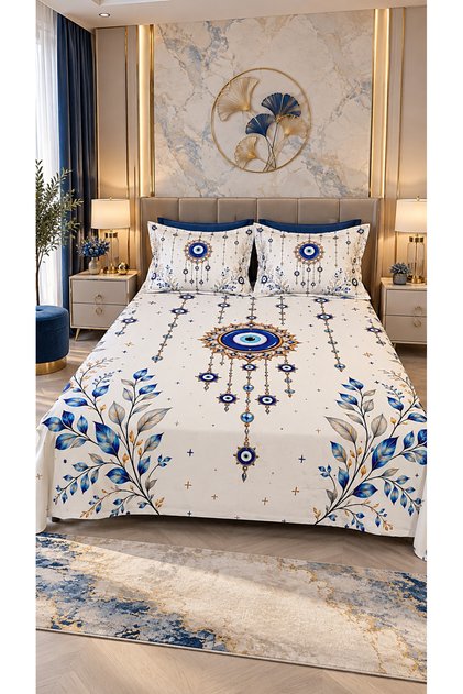 Nazar 5D Printed Cotton Double Duvet Cover Set with 6-Piece Fitted Sheets