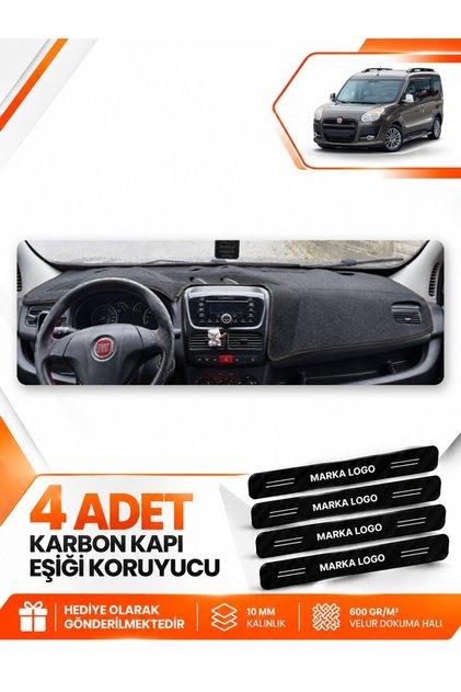 Fiat Doblo D3 (2010-2013) Compatible with Coverless Dashboard Protection Protective Case Carpet Cover - Black - Fi006