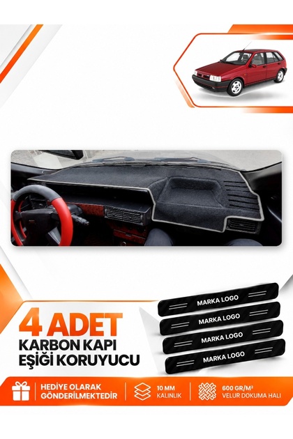 Fiat Tipo (1992-1997) Analog Console Compatible Front Dashboard Protection Cover Carpet - Black-Grey - Fi020